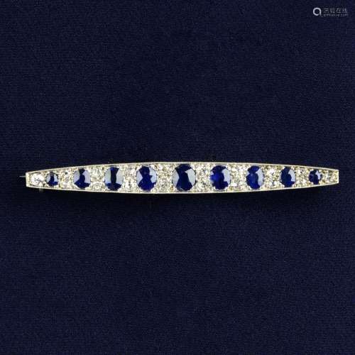 An early 20th century gold sapphire and old-cut diamond bar ...