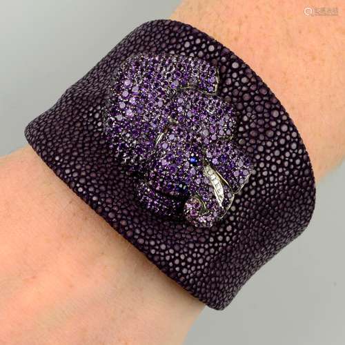 An amethyst, sapphire and diamond elephant 'Galuchat' cuff b...