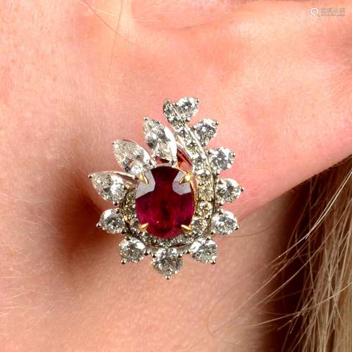 A pair of 'Pigeon's Blood' Burmese ruby and vari-cut diamond...