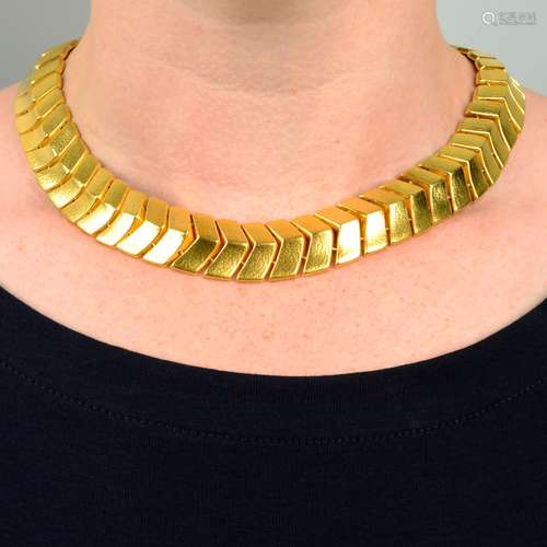 A textured chevron-link necklace, by Ilias Lalaounis.Stamped...