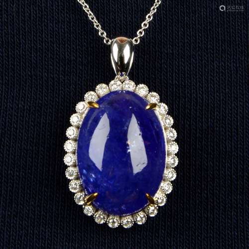 A tanzanite and brilliant-cut diamond pendant.Tanzanite weig...