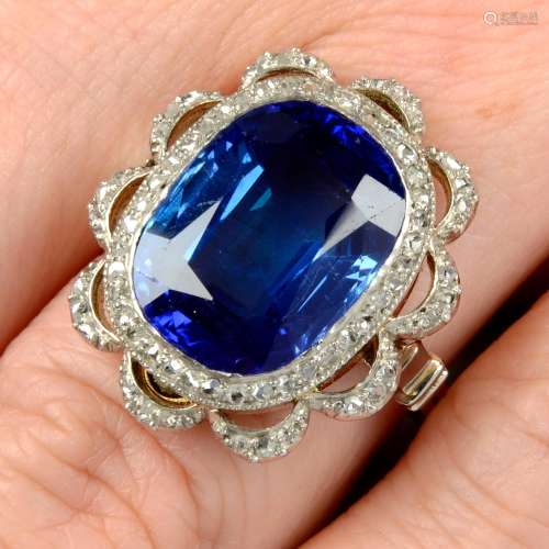 A Kashmir sapphire and rose-cut diamond dress ring.With repo...