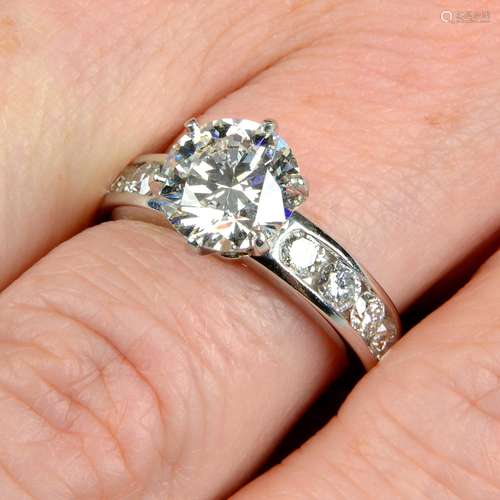 A platinum brilliant-cut diamond single-stone ring,