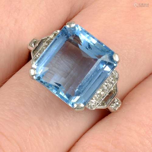 A mid 20th century aquamarine and vari-cut diamond dress rin...