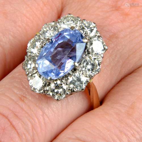 An 18ct gold Sri Lankan sapphire and brilliant-cut diamond c...