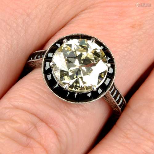 An old-cut diamond dress ring, with onyx surround and should...