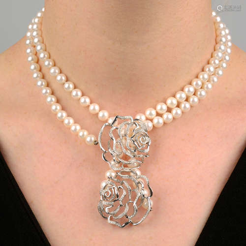 A cultured pearl two-strand necklace,