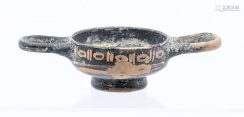 A small Greek kylix, with attic red decoration, approx 10.5c...