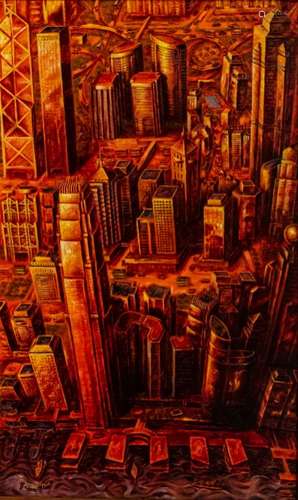 Liliane Tsui, Golden Metropolis, oil on canvas, 155.5cm by 8...