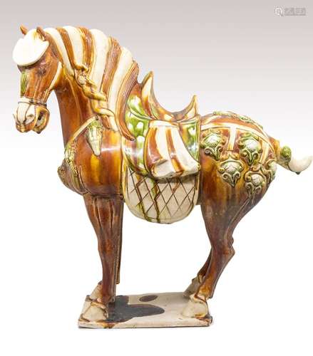 A large Chinese Tang style sancai glazed pottery horse, 20th...