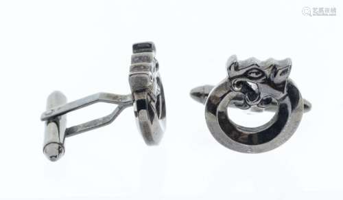 A pair of 925 silver cuff links, black rhodium plated, circu...