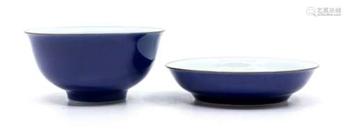 A Chinese blue glazed bowl and a blue glazed dish, Jingwei T...