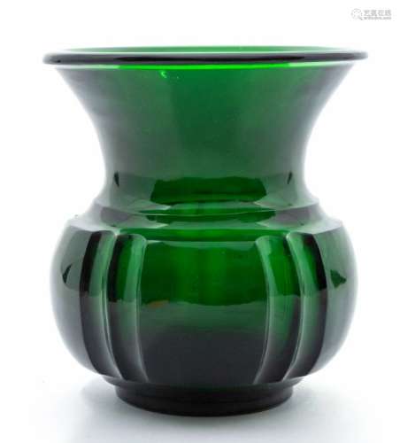 A Chinese Beijing green glass jar, the globular fluted body ...