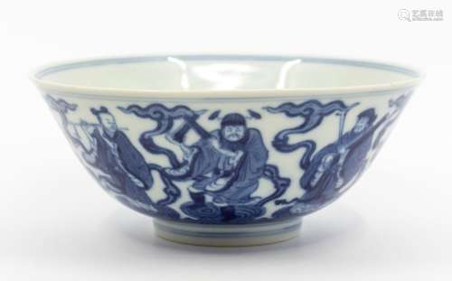 A Chinese blue and white ‘immortals’ bowl, the rounded sides...