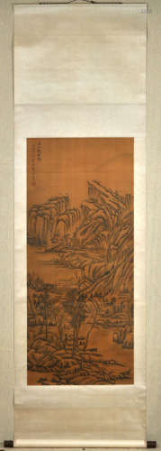 A Chinese Landscpae Silk Painting, Wang Meng Mark