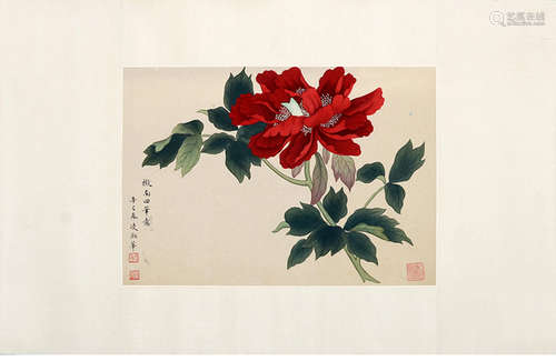 A Chinese Flower Silk Painting, Ling Shuhua Mark