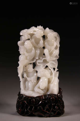 A White Jade Carved Children Figure Ornament