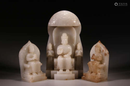 A Group of Three Jade Buddha Figure Statue