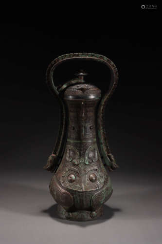 A Chinese Bronze Vase with Handle