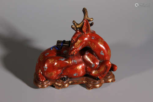 A Red Gilt Deer Porcelian Figure