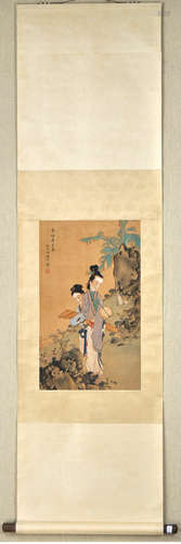 A Chinese Beauty Silk Painting, Jin Xiezhong Mark