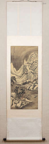 A Chinese Landscape Silk Painting, Jin Cheng Mark