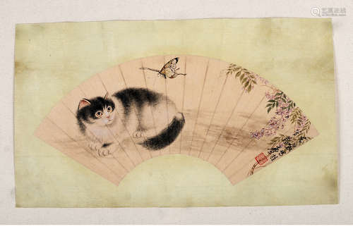 A Chinese Cat Fun Painting, Cao Kejia Mark