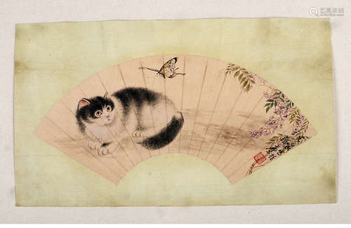 A Chinese Cat Fun Painting, Cao Kejia Mark