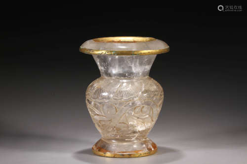 A Gold and Silver Inlay Agate Vase
