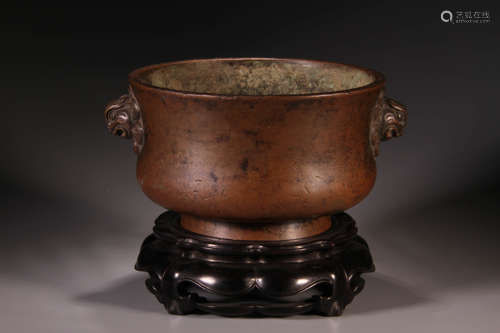 A Double Lion Ear Bronze Incense Burner