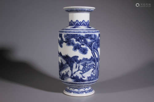 A Blue and White Deer with Pinetree Pattern Porcelain Vase