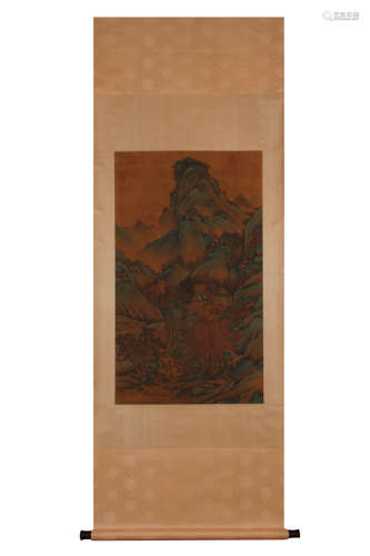 A Chinese Landscape Silk Painting , Qiu Ying Mark