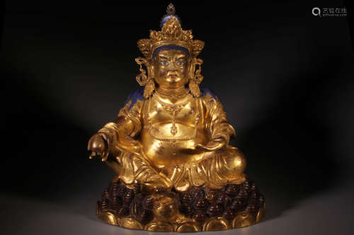 A Gilt Bronze Yellow Jambhala Figure Statue