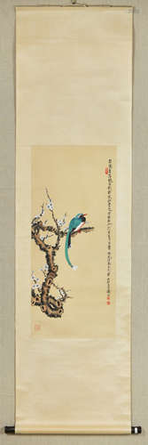 A Chinese Bird with Flower Painting, Xie Zhiliu Mark