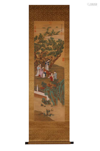 A Chinese Character Silk Painting, Leng Mei Mark