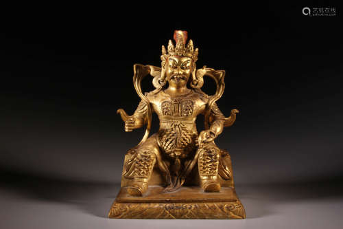 A Gilt Bronze Yellow Jambhala Figure Statue