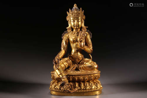 A Gilt Bronze Avalokitesvara Figure Statue