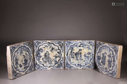 A Group of Four Blue and White Character Porcelain Tiles