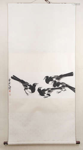 A Chinese Magpie Painting, Qi Baishi Mark