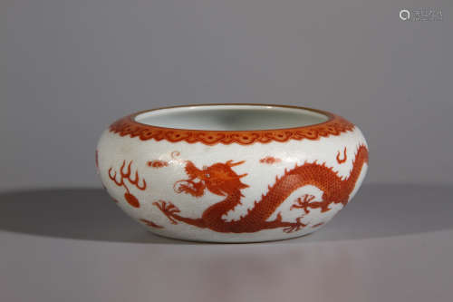 A Red And Gold Dragon Porcelain Brush Wash