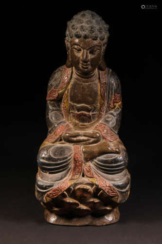 A Painted Sitting Buddha  Stone Status