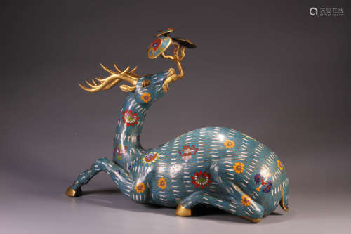 A Bronze Cloisonne Deer with Ruyi Figure Statue