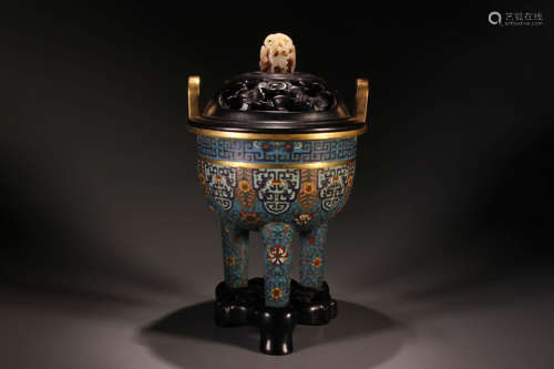 A Bronze Cloisonne Flower with Dragon Pattern Tripod