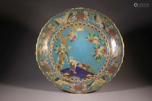 A Bronze Cloisonne Crane Pattern Plate