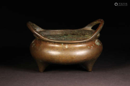 A  Bronze Double Ears Incense Burner