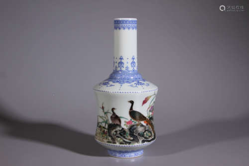 A Famille Rose Bird with Flower Porcelain Vase