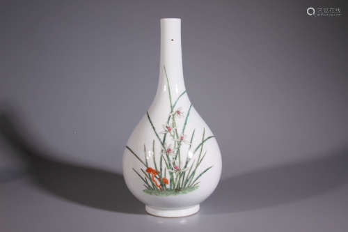 A Famille Rose Cock with Poems Porcelain Vase
