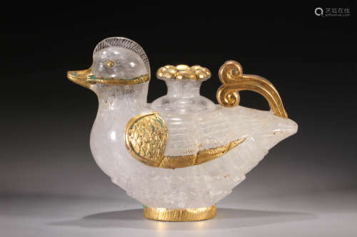A Gilt on Silver Crystal Duck Shape Vase