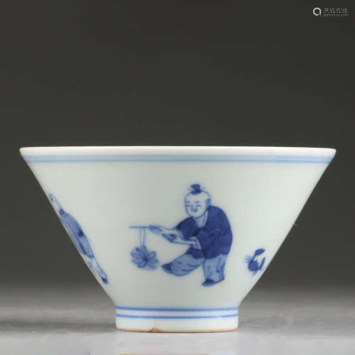 BLUE AND WHITE GLAZED TEACUP,QING DYNASTY