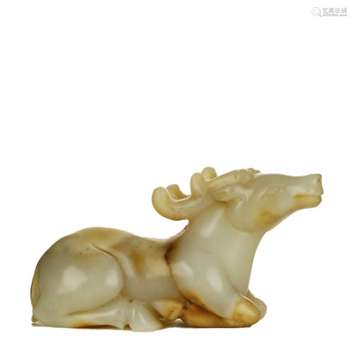 ANCIENT CHINESE,A FINE WHITE AND RUSSET JADE DEER